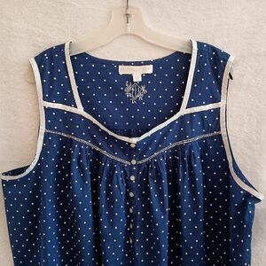 NWT Eileen West Cotton Lawn Nightgown 2X Sleeveless Long Royal Blue Polka Dot